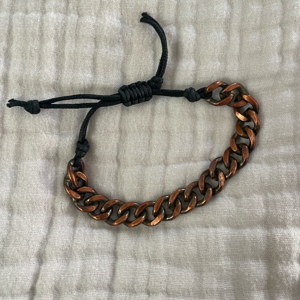 Men's Vintage Copper & Waxed Cord Chain Bracelet